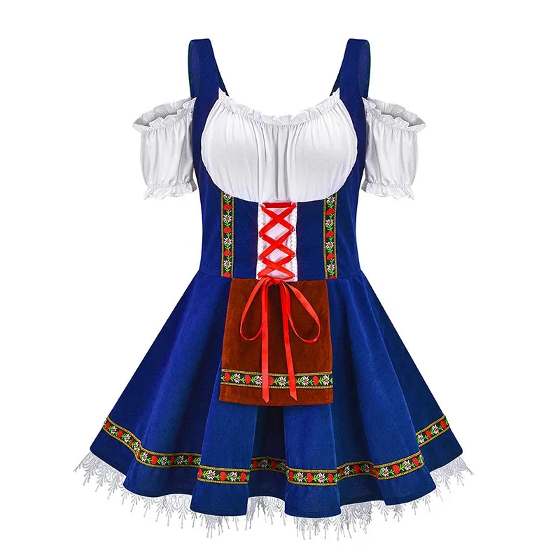 Robe Dirndl Femme Avec Corset Lacet Raffiné Manches Bouffantes Jupe Mini Ensemble Festif Amawinc Nordisk Flair
