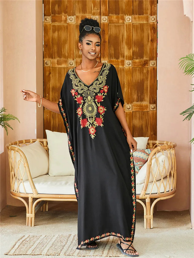 Robe Kaftan Jan Longue jusqu’à la Cheville pour l'Été Légère et Confortable Idéale Plage et Sorties Décontractées