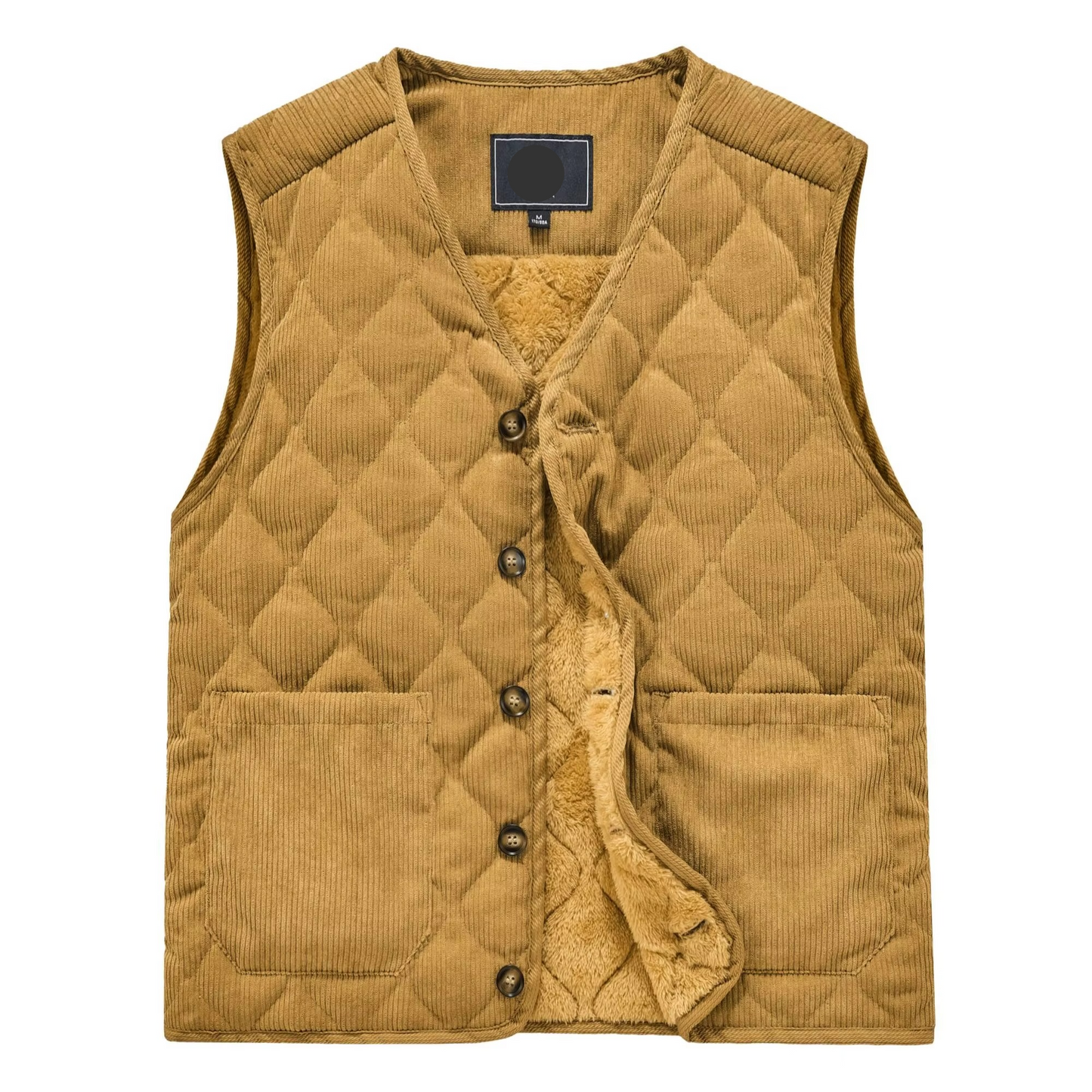 Gilet Matelassé En Velours Côtelé Pour Homme Avec Col V Chaud Et Couture Diamant Idéal Travail