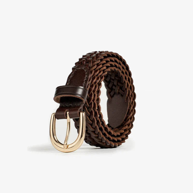 Ceinture En Cuir Véritable Tressée Avery Mason Boucle Dorée Design Croisé Largeur 2,2 cm Noir Marron Café