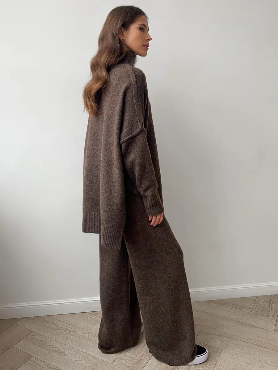 Moira Ultracomfy Ensemble Loungewear Col Roulé Épais Et Pantalon Large Ultra Doux Chaud