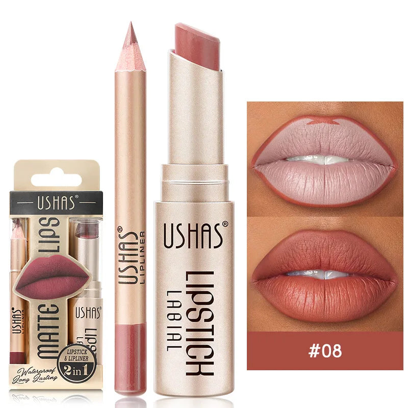 BE X Ushas Rouge À Lèvres Matte Avec Crayon Contour Double Utilisation Offres Spéciales Acheter 2 Obtenez 1 Gratuit