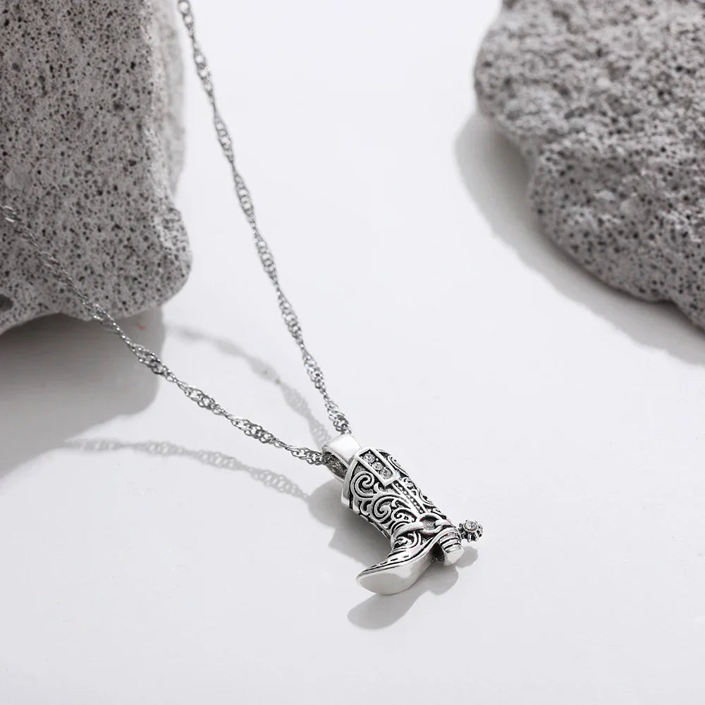 Collier Pendentif Botte de Cowboy Fin Délicat Or Argent Anti Tarnissement Charme Western