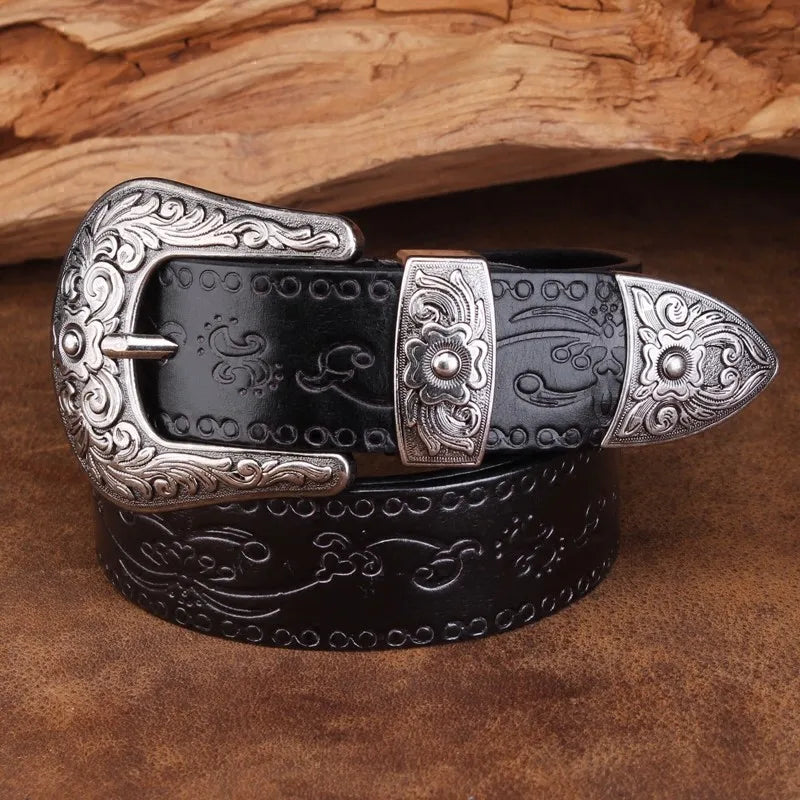 Ceinture Western Avec Boucle En Acier Et Cuir Véritable Pour Un Style Robuste Et Durable