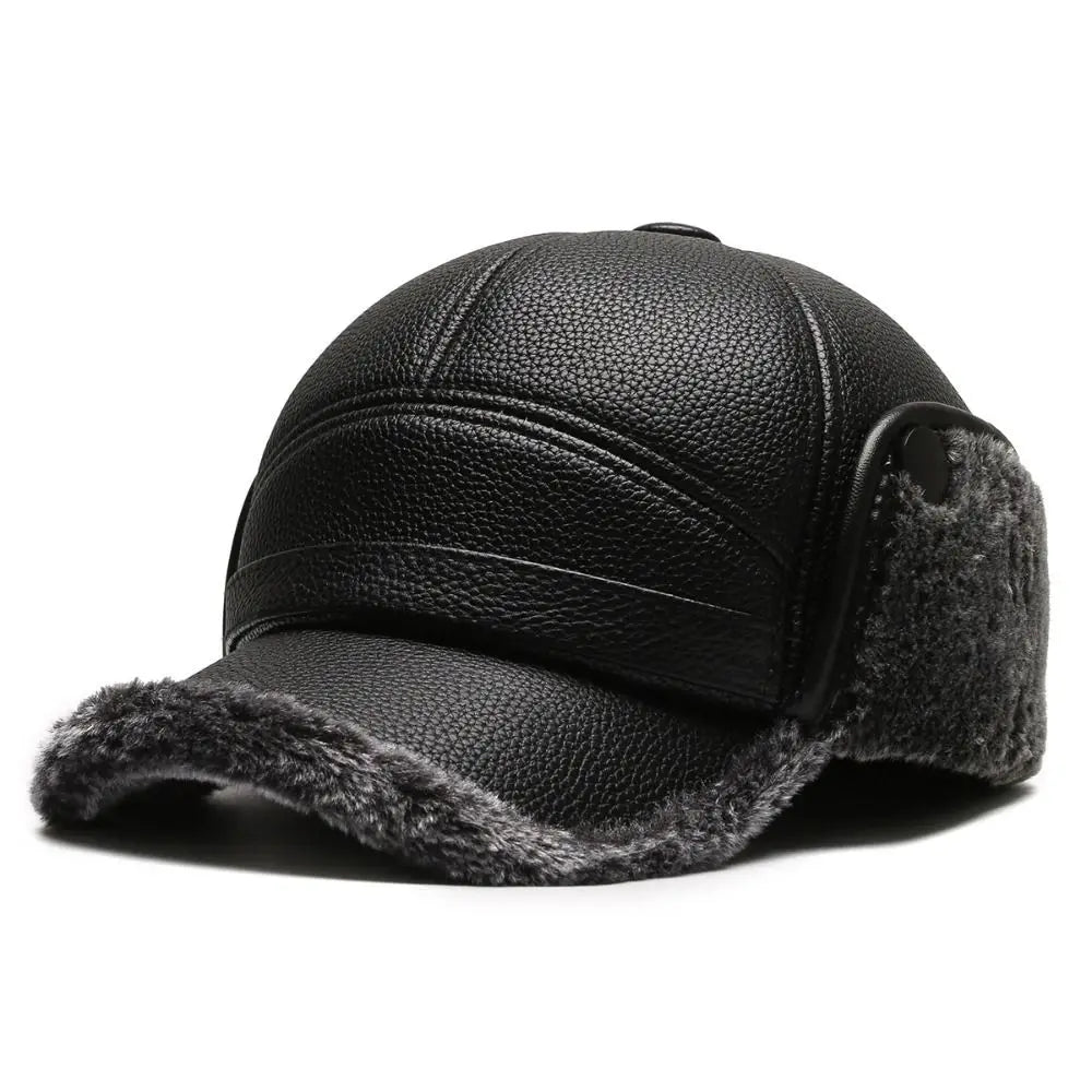 Casquette Trapper En Cuir Structuré Avec Cache Oreilles Et Doublure Polaire Pour Hiver Pour Homme