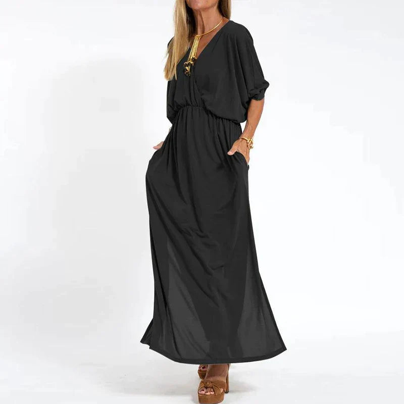 Langes Vintage-Kleid von Angelica mit hohem Taillenbund und Seitenschlitz