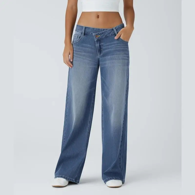 Amawinc Jeans Ample À Jambe Évasée Serenity Taille Basse Confort Décontracté Finition Vintage Lavage