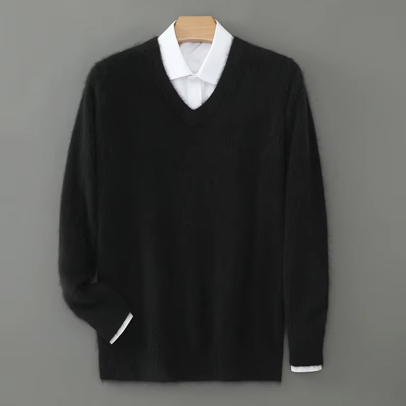 Amawinc Pull Homme Col V En Mélange Cachemire Chaud Coupe Décontractée Grandes Tailles Pour Hiver