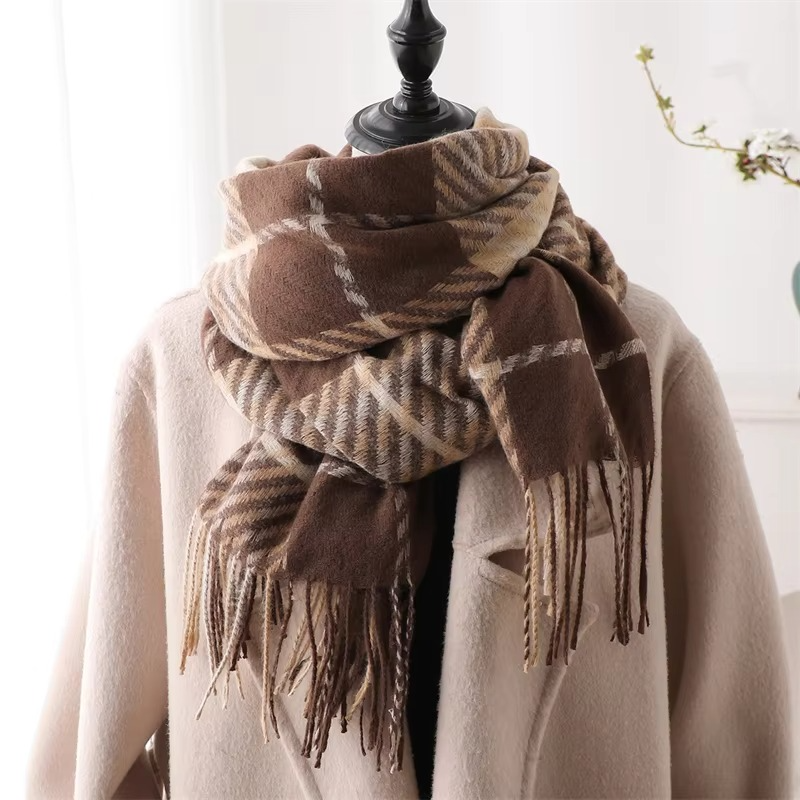 Écharpe Plaid Cachemire Pour Femme Hiver Chaude Foulard Pashmina Avec Franges