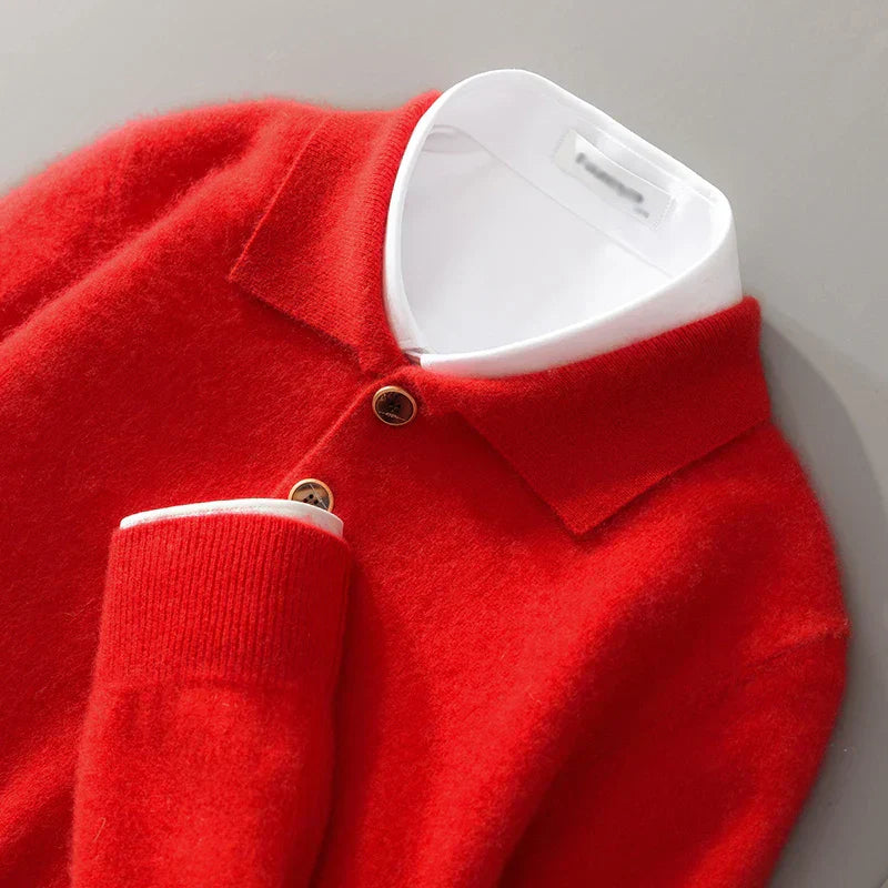 Nordisk Flair Pull Homme Tricot Mélange Laine Col Polo Bouton Détail Coupe Décontractée