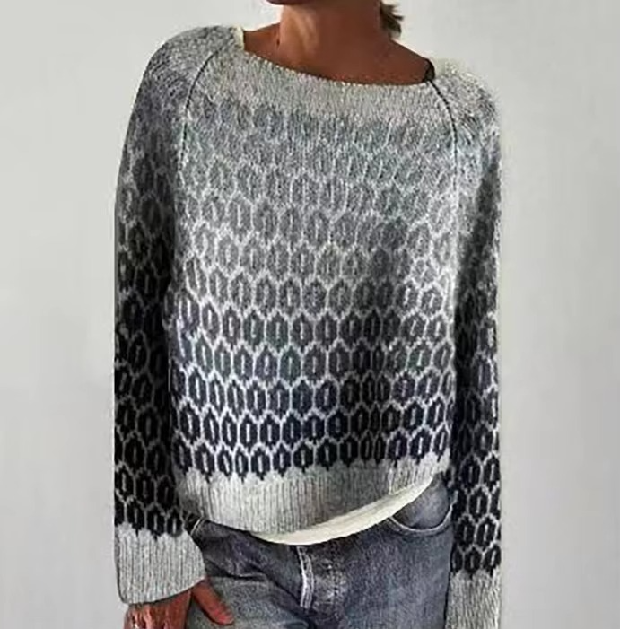 Pull Femme Bicolore Décontracté En Maille À Col Rond Manches Longues Pour Quotidien Chic Confortable