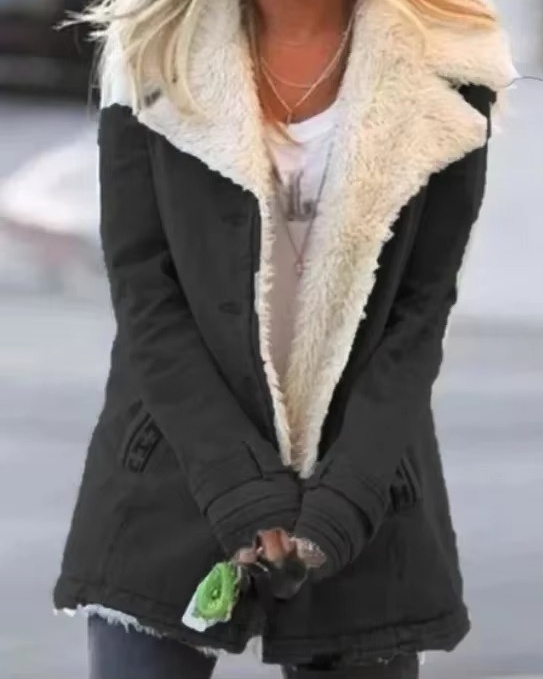 Veste Longue Féminine En Peluche À Revers Pour Automne Hiver Parka Confortable Élégante Et Chaude