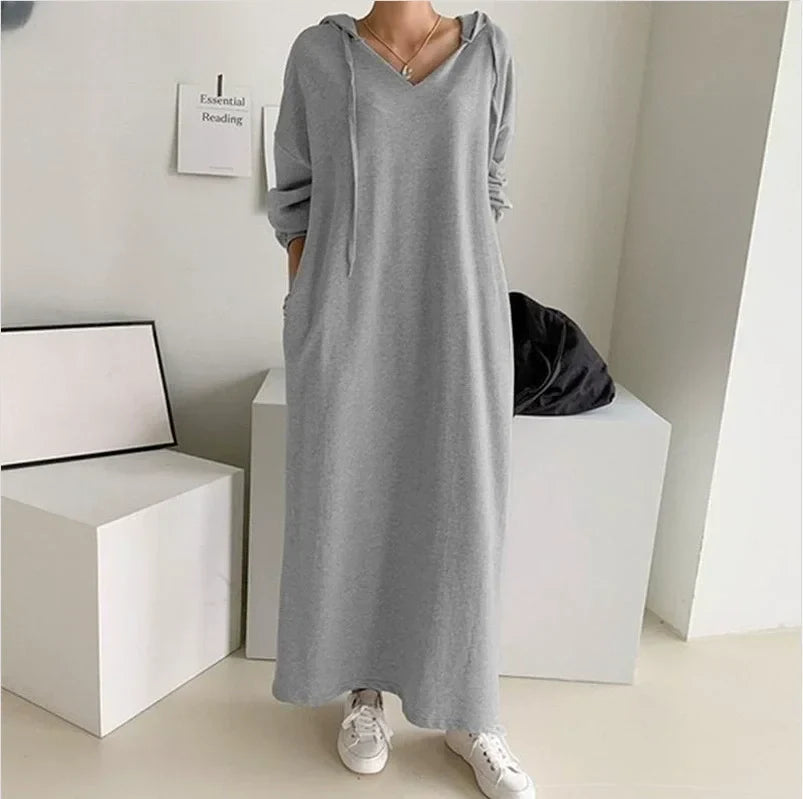 Robe Peplum À Capuche Scarlett En Coton Confortable Et Décontractée Par Amawinc Pour Journées Fraîches