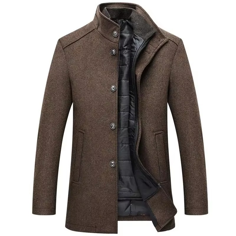Amawinc Manteau Long Pour Homme En Laine Marine Avec Col Debout Et Gilet Intérieur Détachable Pour L'Hiver