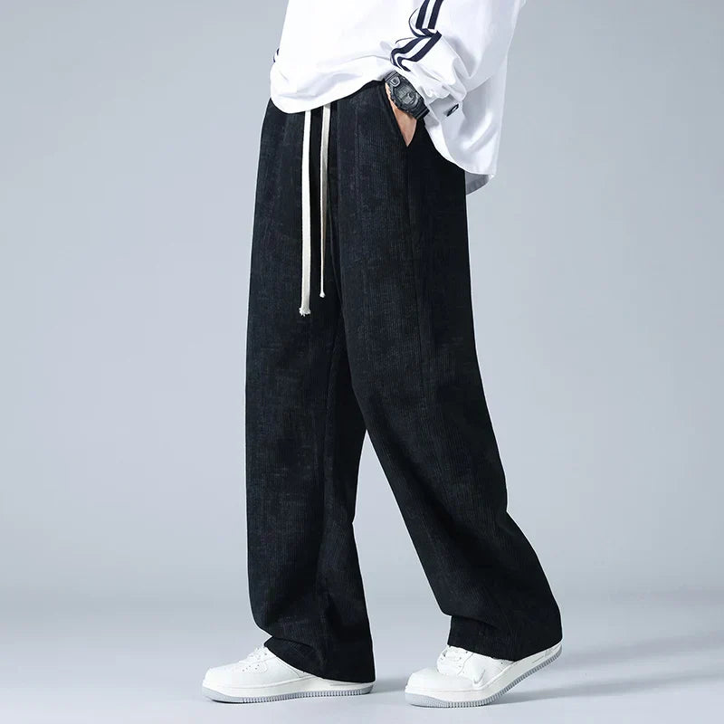 Pantalon De Jogging En Velours Côtelé Bleu Azur Avec Poches Utilitaires Et Cordon À Coupe Décontractée