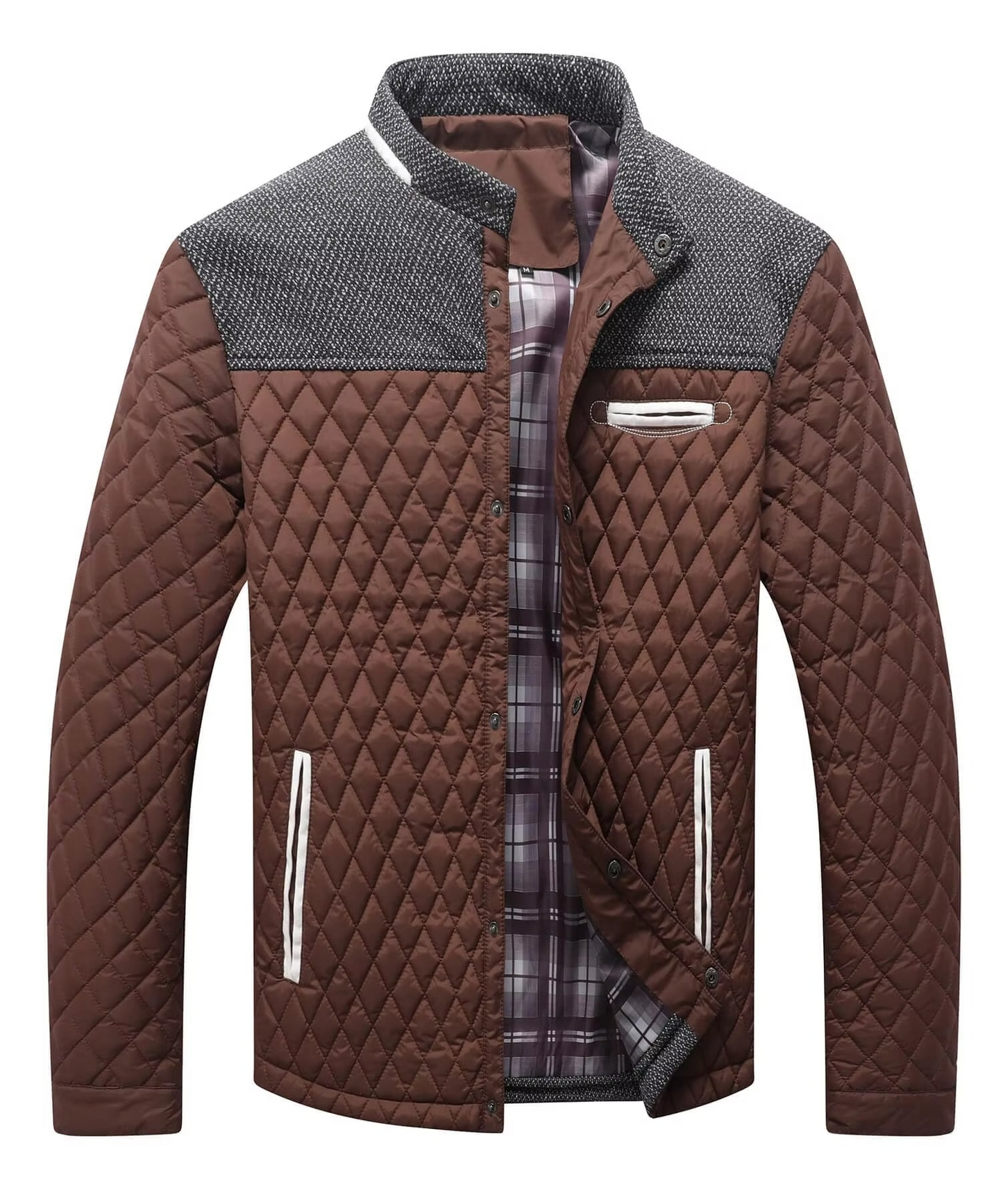 Amawinc Veste Bomber Matelassée Légère À Motif Diamant Avec Empiècement Gris Contrasté Et Poches Pour Hommes