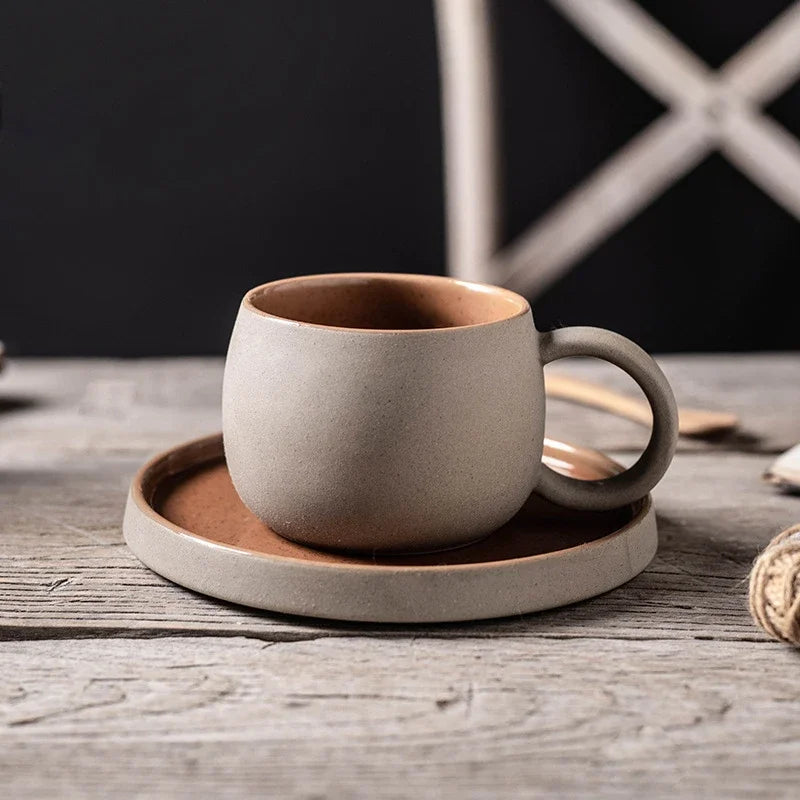 Terra Tasses En Céramique Matte Texturée Avec Manche Arrondi Et Sous-Tasse Inclus 300 Ml