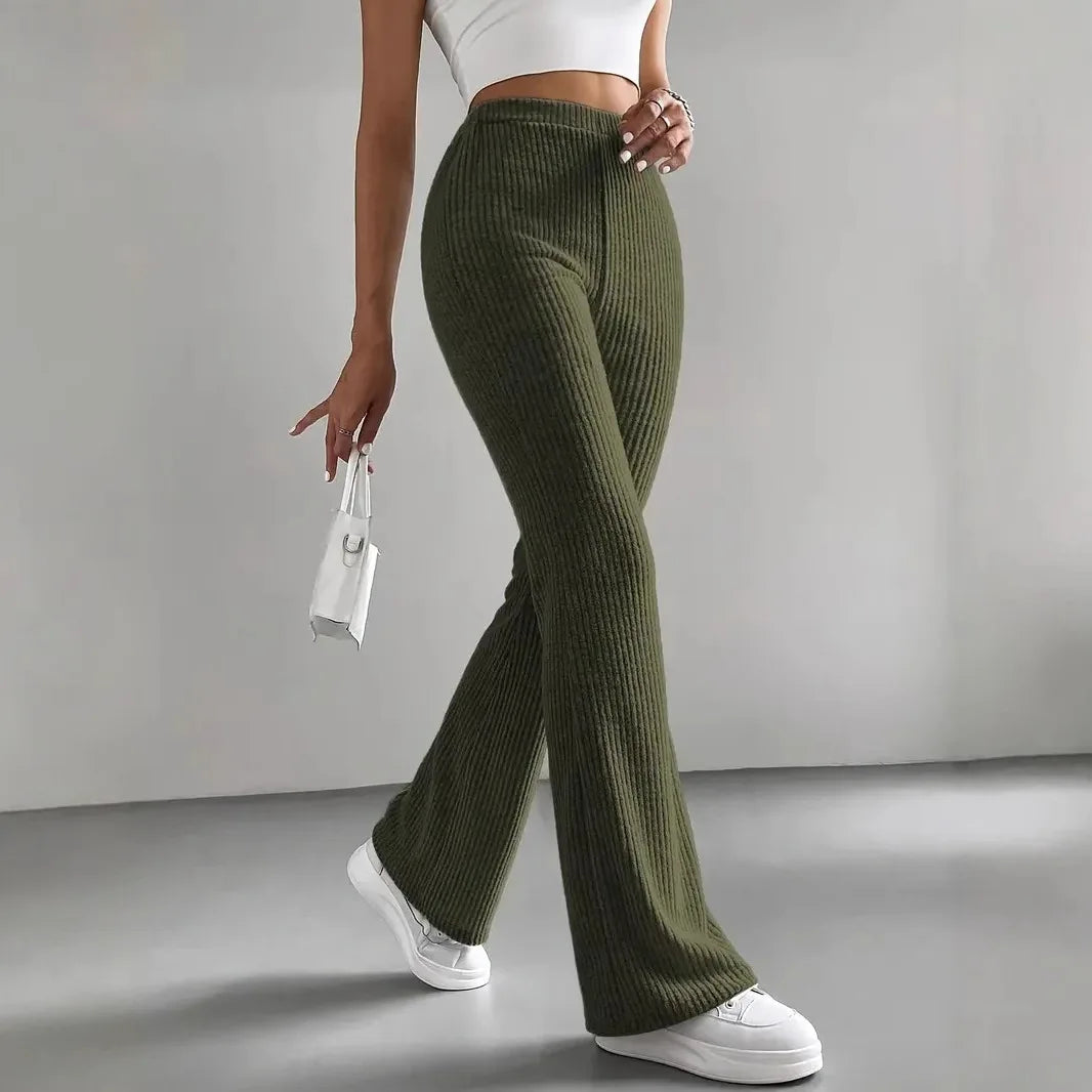 Pantalon Tula À Maille Durable À Taille Élastique Coupe Évasée Pour Femme Moderne