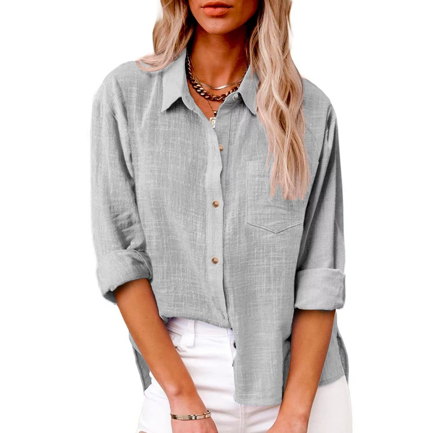 Blouse Décontractée En Coton Lin À Manches Longues Pour Femmes Printemps 2025 Confort Et Élégance