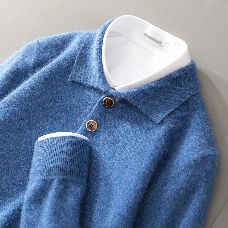 Nordisk Flair Pull Homme Tricot Mélange Laine Col Polo Bouton Détail Coupe Décontractée