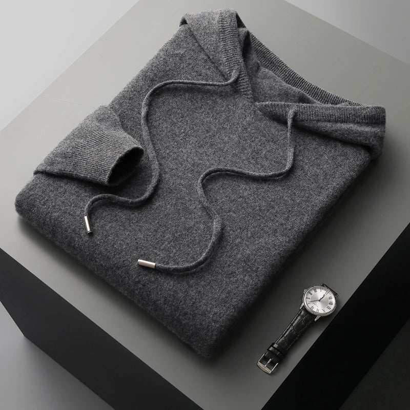 Pull À Capuche Homme En Cachemire 100 Pourcent Coupe Classique Maille Douce Avec Poignets Côtelés
