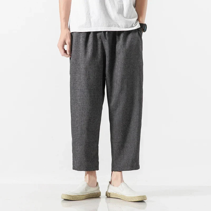 Pantalon Lin Halcy Décontracté En Mélange Lin Coton À Taille Élastique Et Coupe Loose Respirante Idéal Été