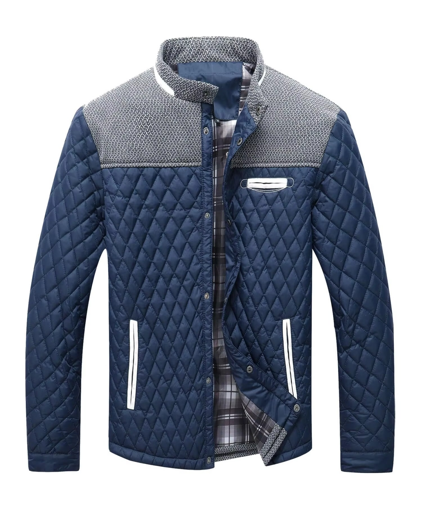 Amawinc Veste Bomber Matelassée Légère À Motif Diamant Avec Empiècement Gris Contrasté Et Poches Pour Hommes