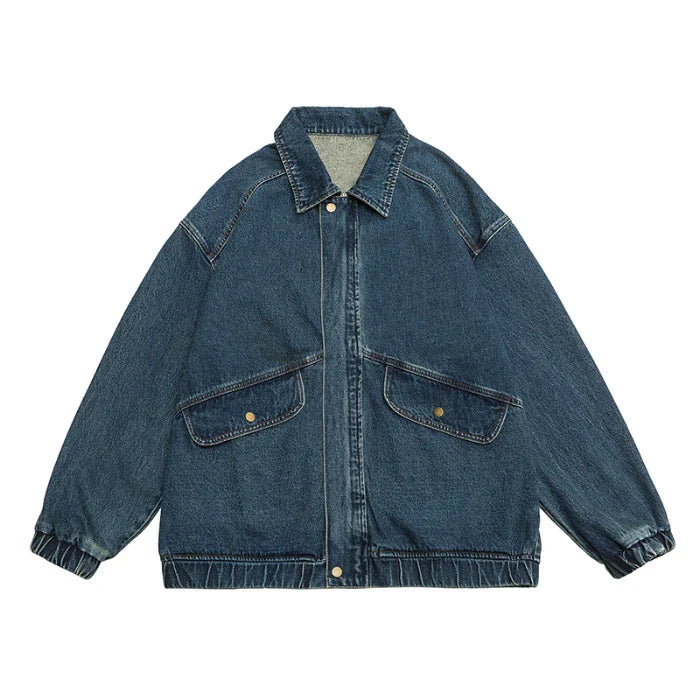 Veste En Jean Denim Vintage Oversize Lavage Moyen Boutonnée Mélange Coton Polyester Viscose