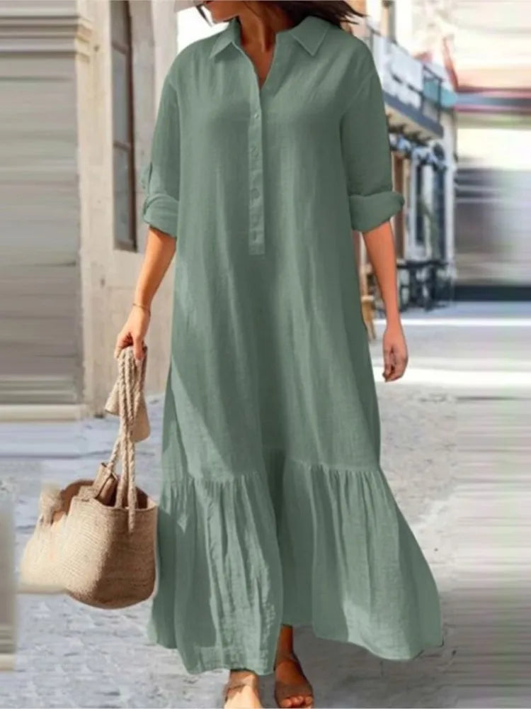 Robe Maxi Chemise Laura à Plis en Coton 100 pour Femme Amawinc Respirante et Polyvalente du Quotidien aux Occasions