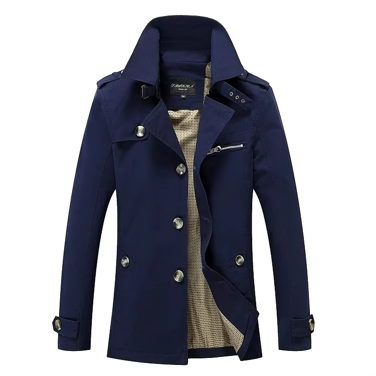 Trench Coat Classique Pour Homme À Simple Boutonnage Polyvalent Pour Bureau Et Toutes Saisons