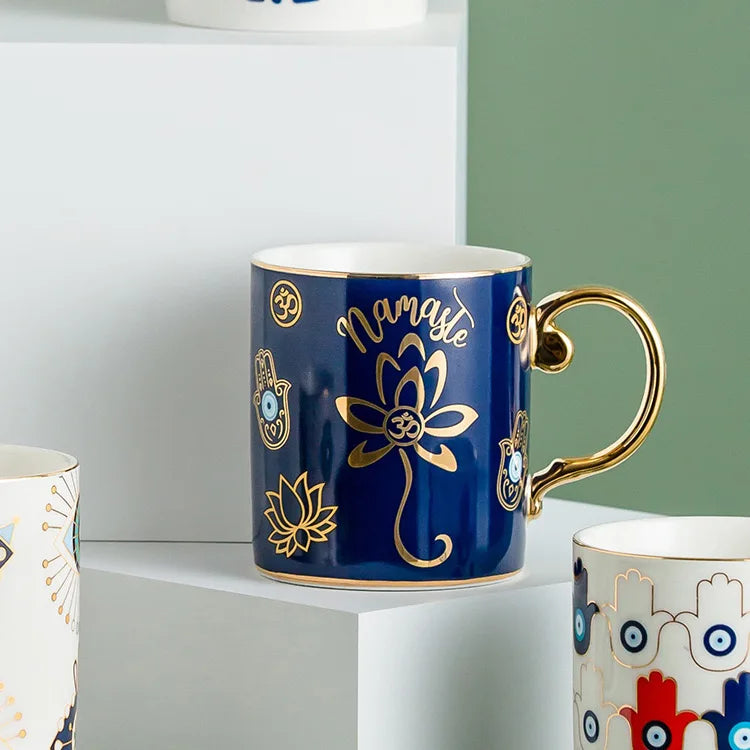Mug Céramique Œil Protecteur Or Finition Dorée Design Gardien Pour Café Et Thé Bien Être