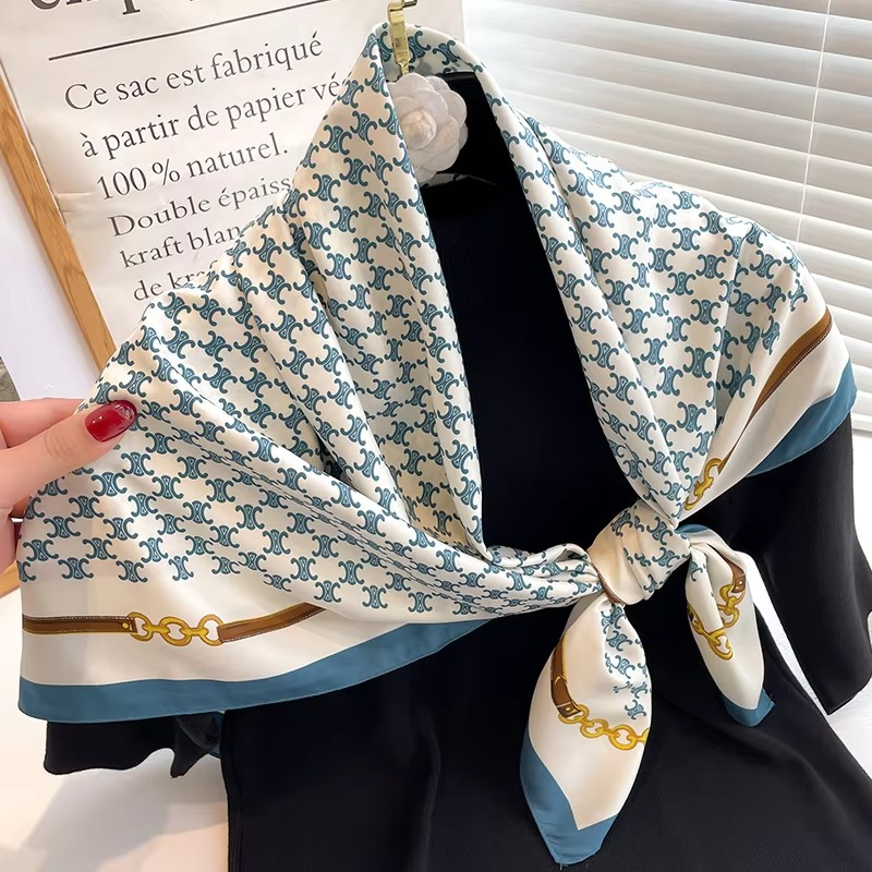 Écharpe Carrée en Soie à Pois et Rayures pour Femmes Élégante et Légère Taille 89 cm sur 89 cm Qualité Supérieure