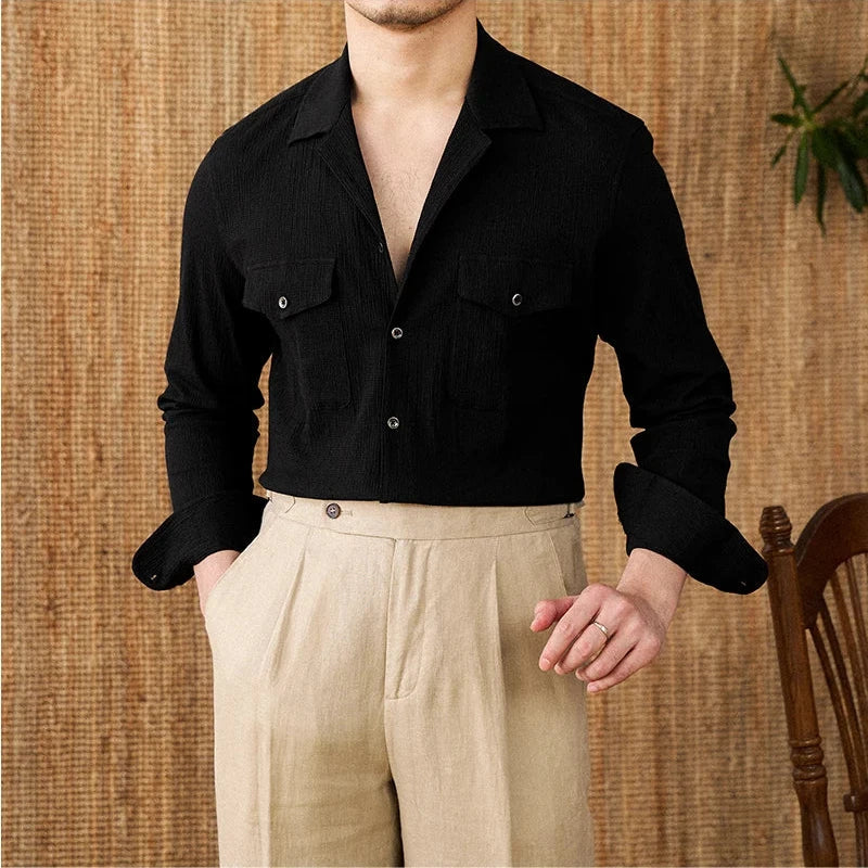 Chemise Homme Nordisk Flair Coupe Classique Manches Longues Mélange Coton Poches Poitrine
