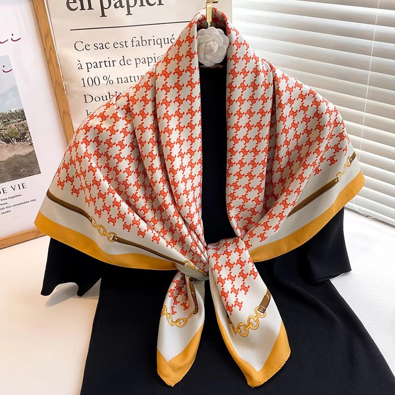 Écharpe Carrée en Soie à Pois et Rayures pour Femmes Élégante et Légère Taille 89 cm sur 89 cm Qualité Supérieure