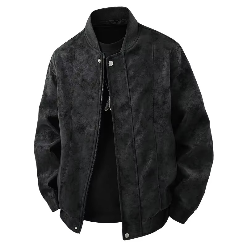 Veste Homme Léger Style Hong Kong Cuir Synthétique Printemps 2025 Bomber Streetwear Amawinc