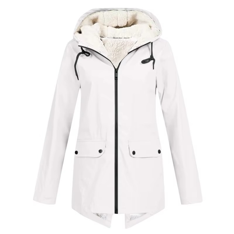 Veste Trench Imperméable À Capuche Doublée Velours Pour Automne Et Hiver Pour Femmes