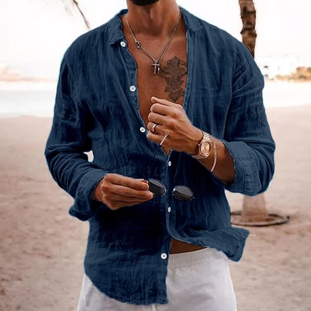 Chemise Décontractée Pour Homme En Coton Lin Respirante Légère Et Coupe Ample Pour Quotidien Et Vacances