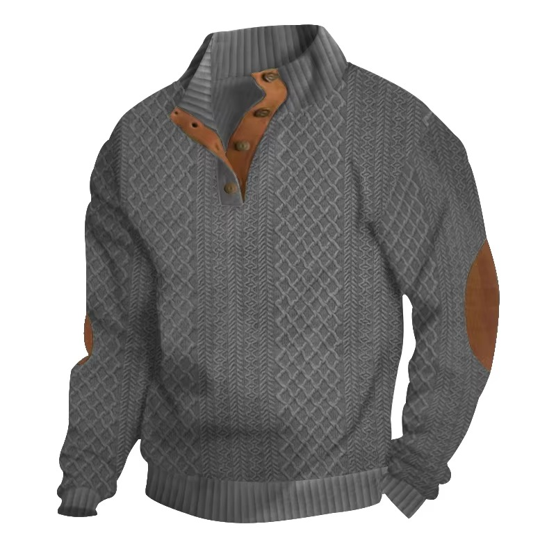 Pull Homme Jacquard À Boutons Devant Col Montant Manche Longue Pour Décontracté Week End