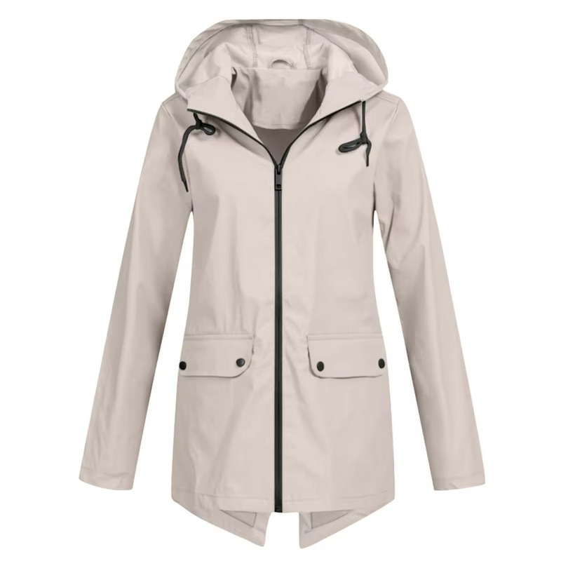 Veste Trench Imperméable À Capuche Doublée Velours Pour Automne Et Hiver Pour Femmes