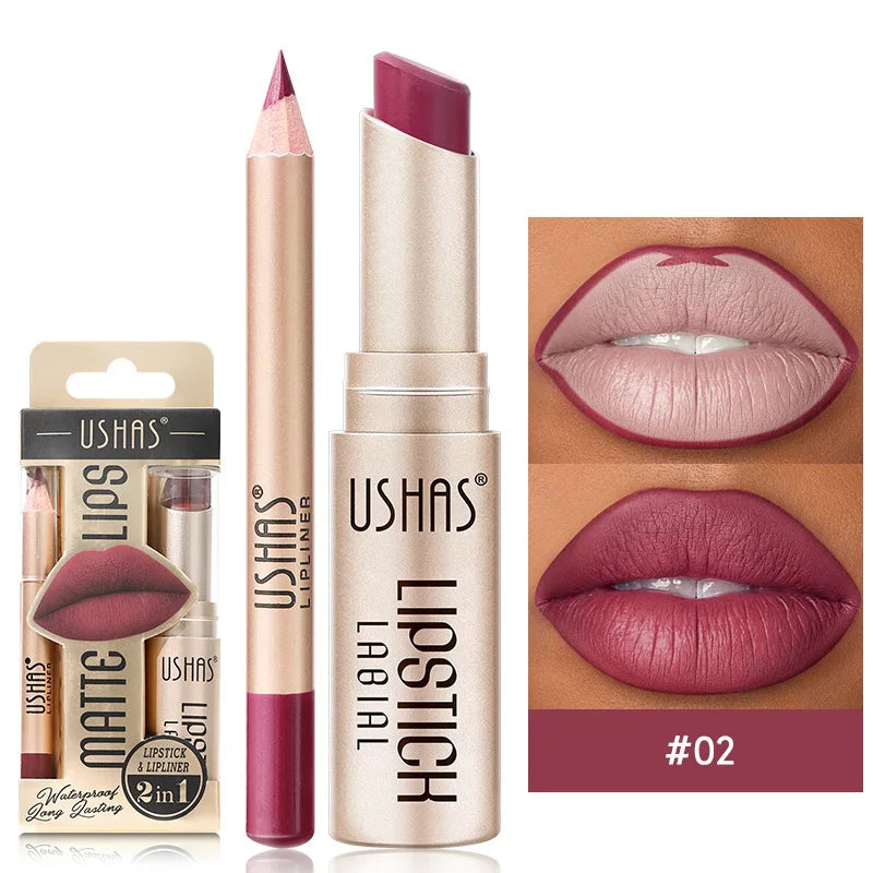 BE X Ushas Rouge À Lèvres Matte Avec Crayon Contour Double Utilisation Offres Spéciales Acheter 2 Obtenez 1 Gratuit
