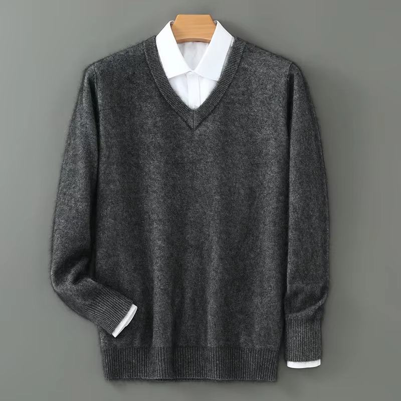 Amawinc Pull Homme Col V En Mélange Cachemire Chaud Coupe Décontractée Grandes Tailles Pour Hiver