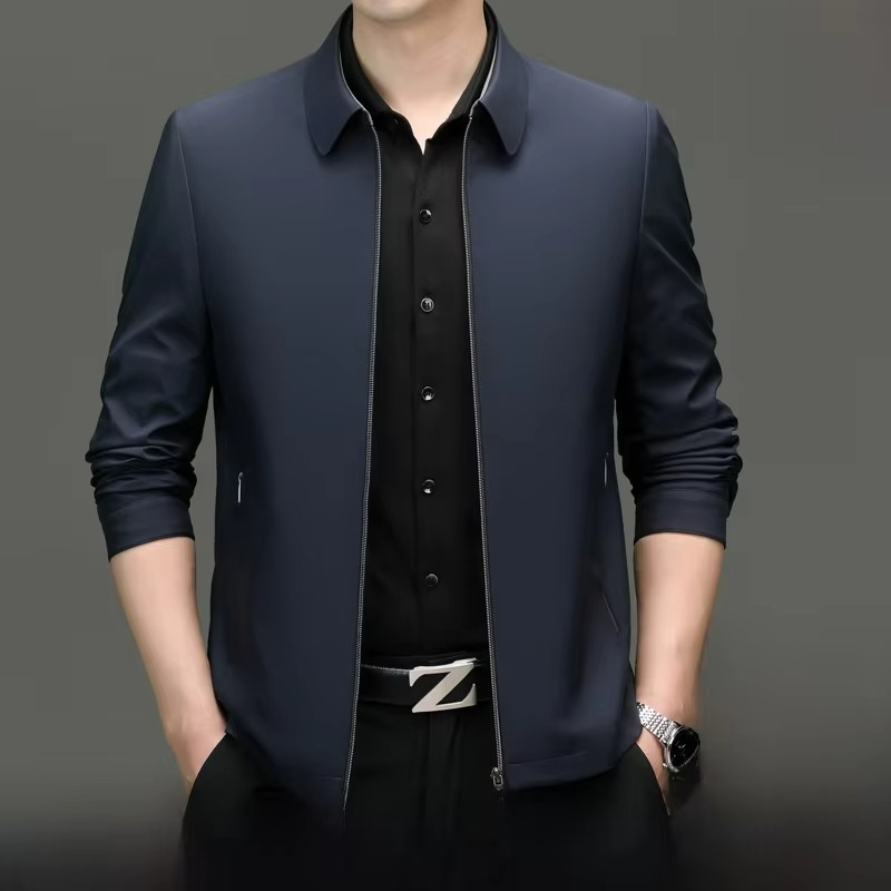 Veste Homme Amawinc en Mélange de Soie Coupe Décontractée avec Ourlet Droit Style Poli sans Effort
