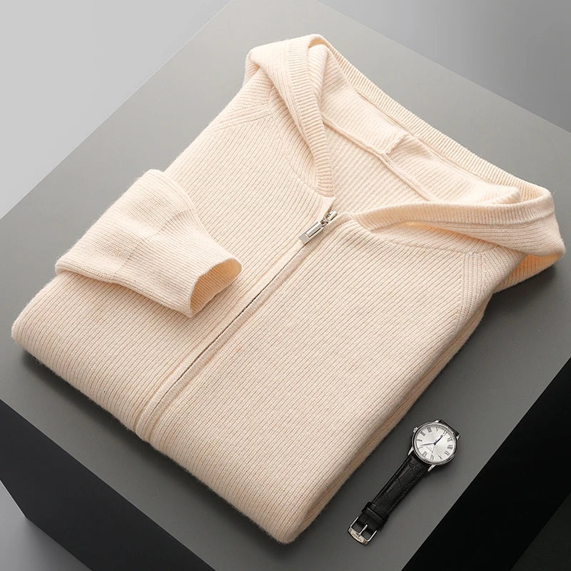 Renlow Sweat À Capuche Zippé En Laine Pure Tricot Épais Pour Homme Chaud Et Structuré Pour L Hiver