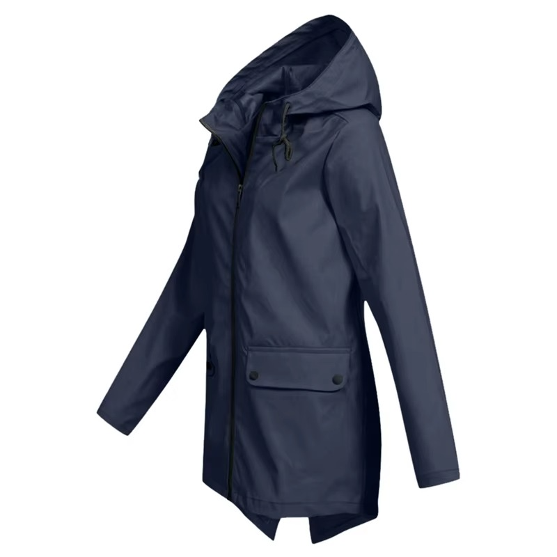 Veste Trench Imperméable À Capuche Doublée Velours Pour Automne Et Hiver Pour Femmes