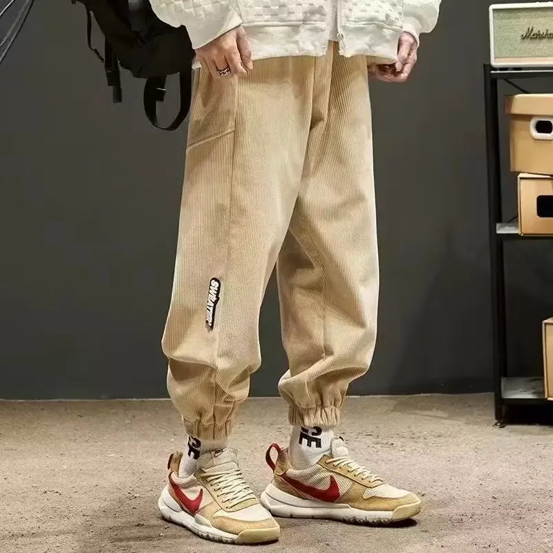 Joggers En Velours Côtelé Pour Hommes À Coupe Ajustée Avec Poignets Élastiques Et Taille Décontractée Streetwear Chic