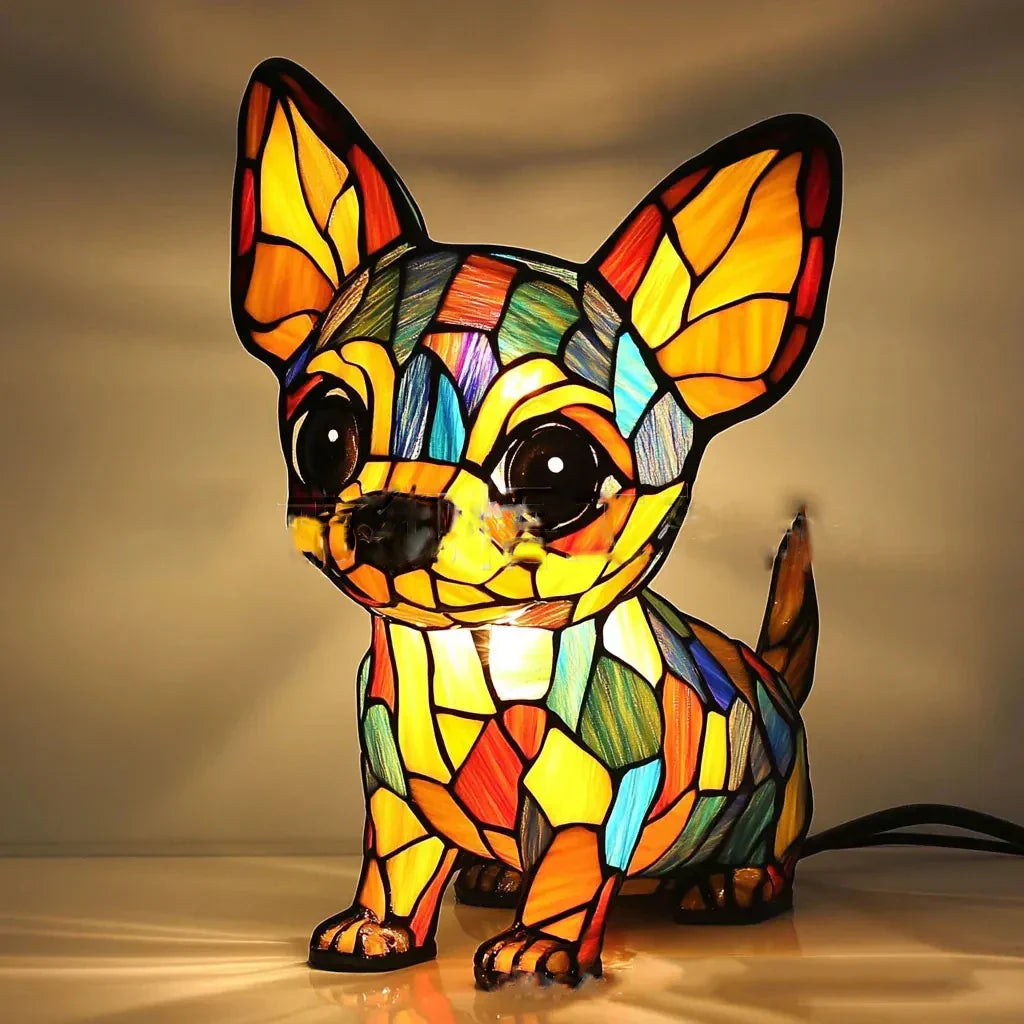 Lampe De Table Art Nouveau Verre Coloré Chat Et Chien Ambiance Lumineuse Et Charmante