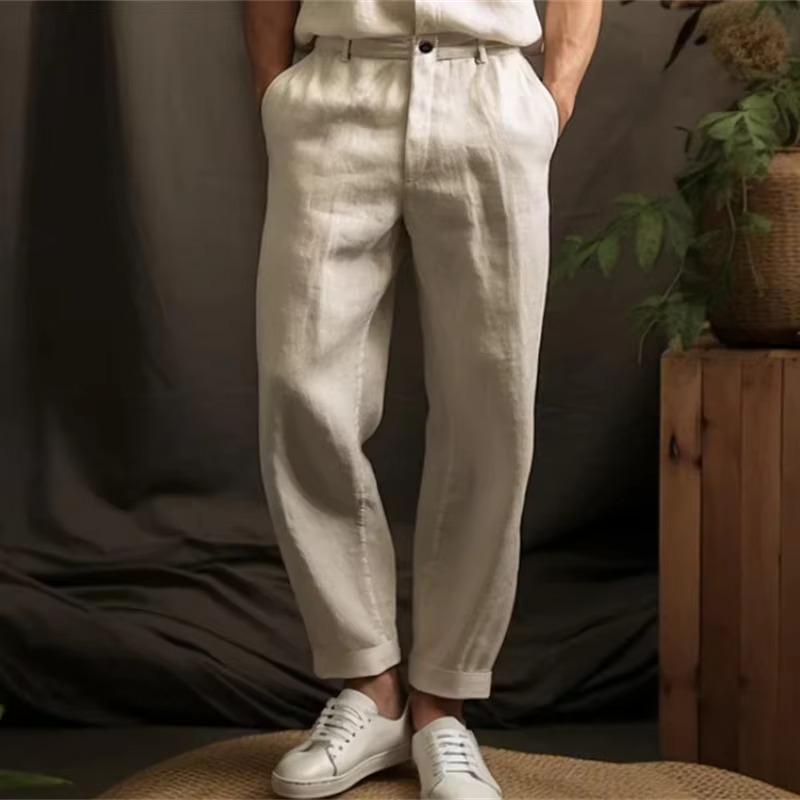 Pantalon Décontracté Homme En Lin Mélangé Léger Respirant Pour Temps Chaud Confort Quotidien