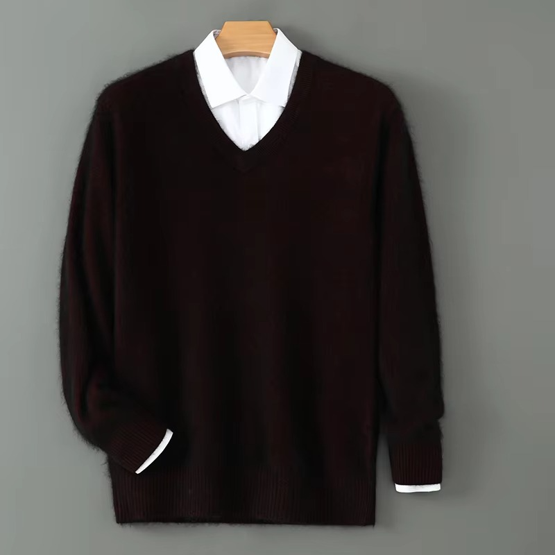 Amawinc Pull Homme Col V En Mélange Cachemire Chaud Coupe Décontractée Grandes Tailles Pour Hiver