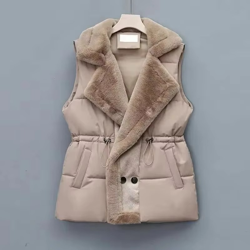 Gilet Sans Manches en Duvet et Coton Col Tailleur Automne Hiver 2025 Femme Léger et Chaud