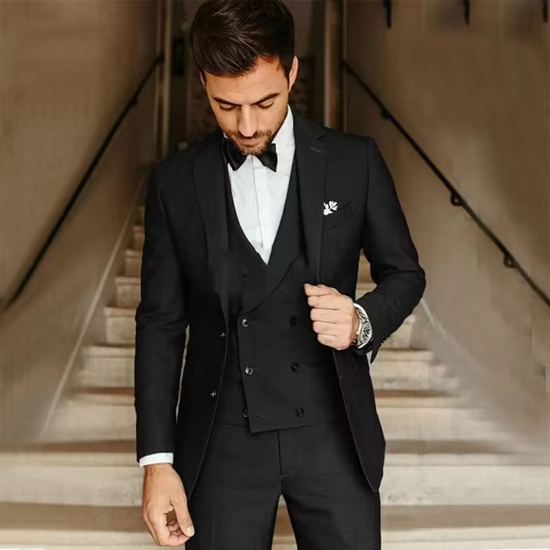 Costume Trois Pièces Slim Fit Homme Couleur Unie Avec Gilet Et Pantalon Queue De Pie Pour Mariages Et Affaires Amawinc